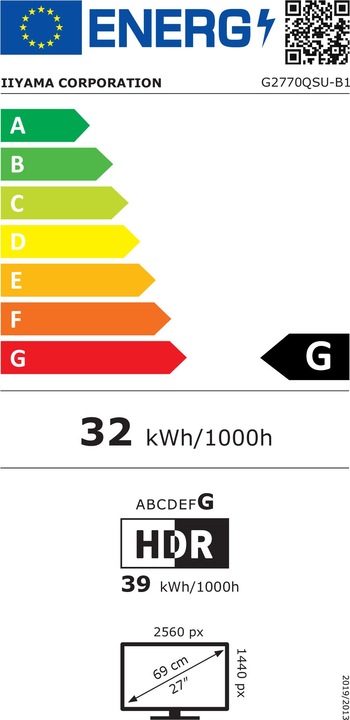 Energy Label iiyama G2770QSU-B1 (2560 x 1440 pixels, 27")