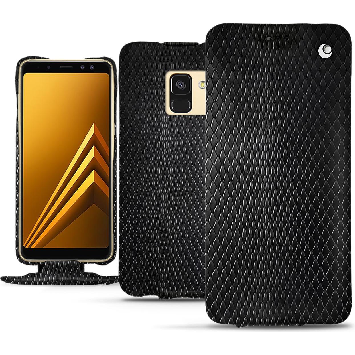 Noreve Lederschutzhülle vertikal (Samsung Galaxy A8 (2018)), Smartphone Hülle, Schwarz