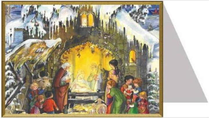 Actual product image Christmas card manger scene with amazed children (1 pcs.)