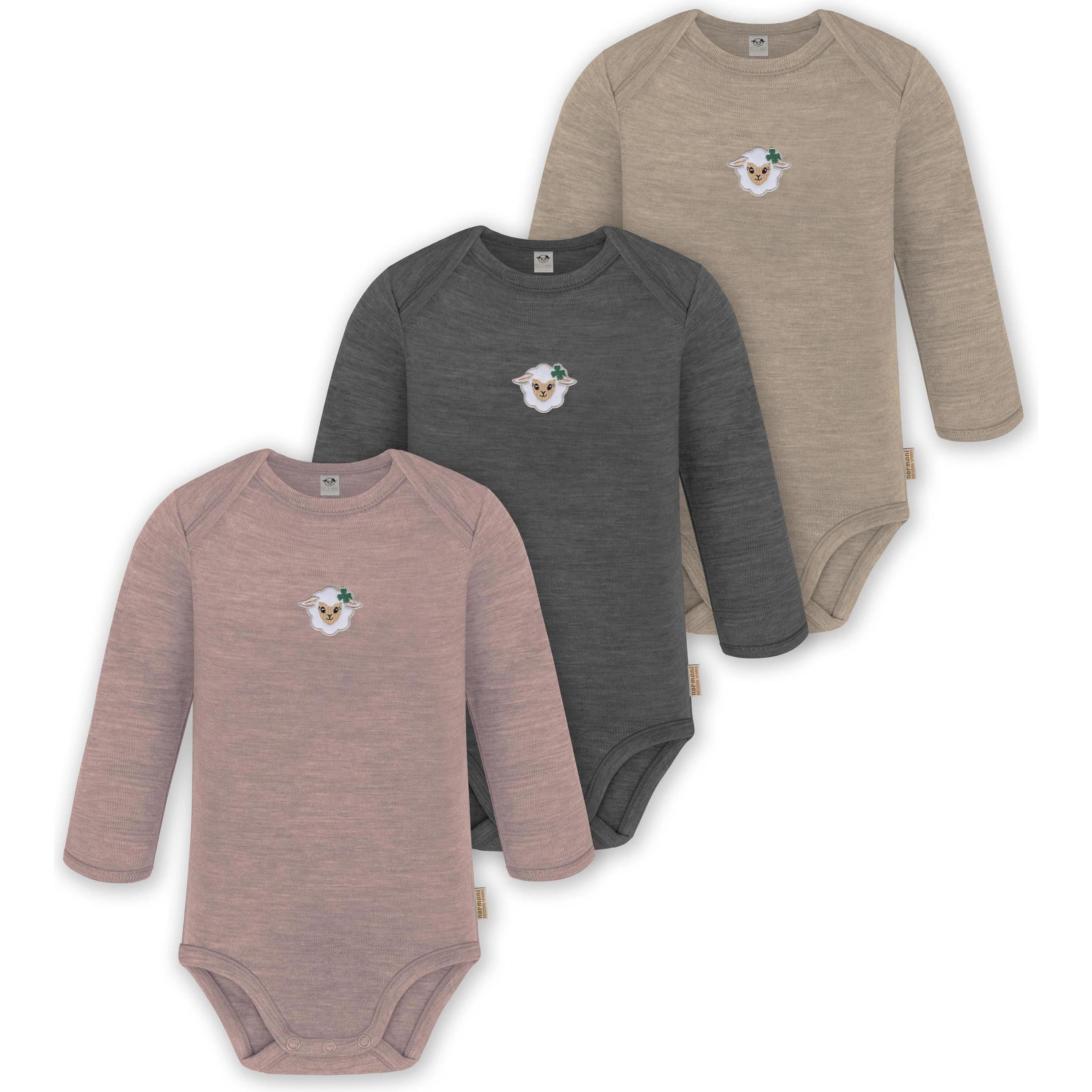 Normani, Herren, Body, 3er Pack Baby Merino Body Langarm „Auckland" - 9375, Beige, (56)