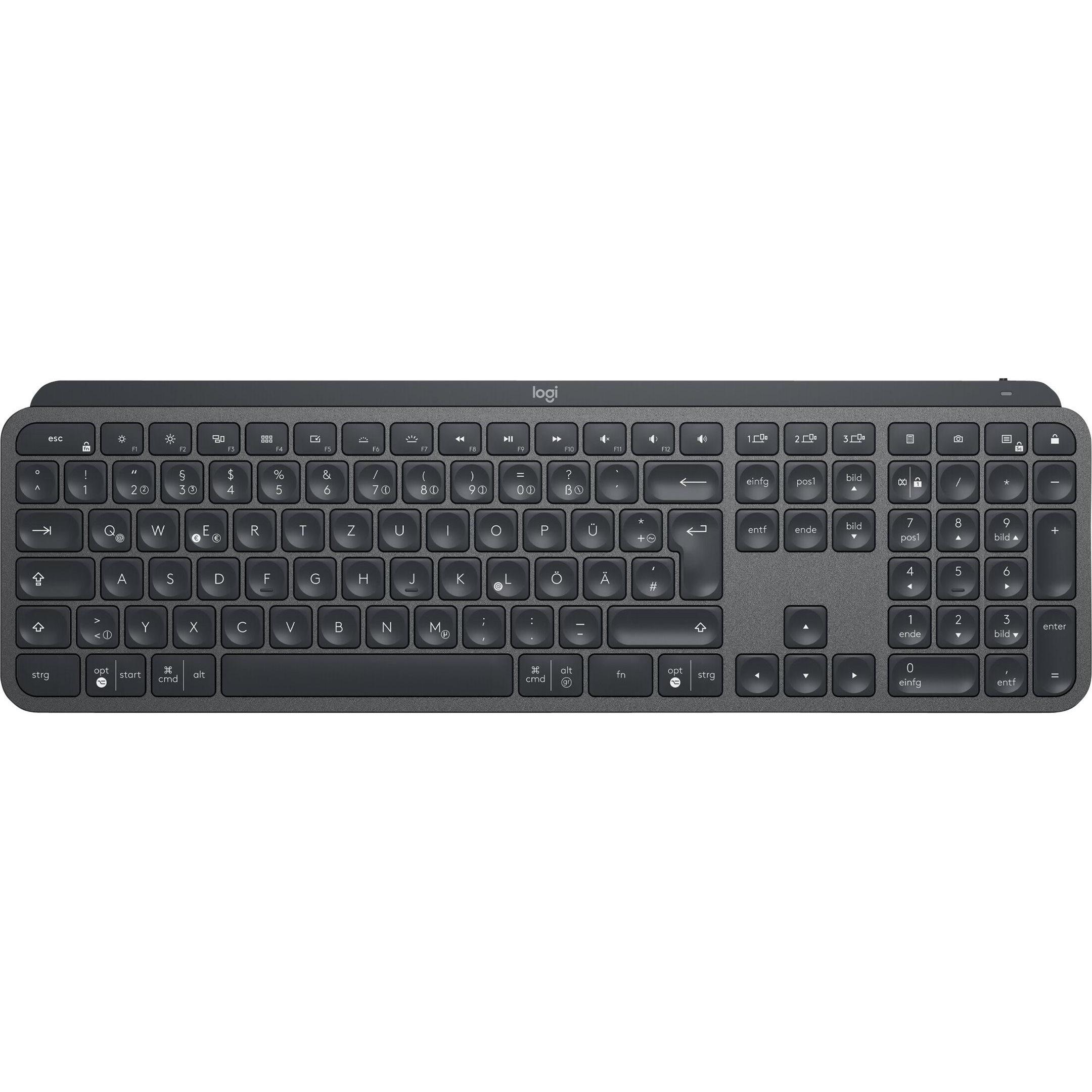Logitech MX Keys (DE, Kabellos), Tastatur, Grau