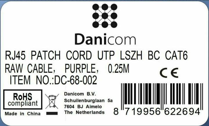 Produktbild Dsit CAT6 Netzwerkkabel, U/UTP, 0,25 Meter, Violet, 100% Kupfer (CAT6, 0.25 m)