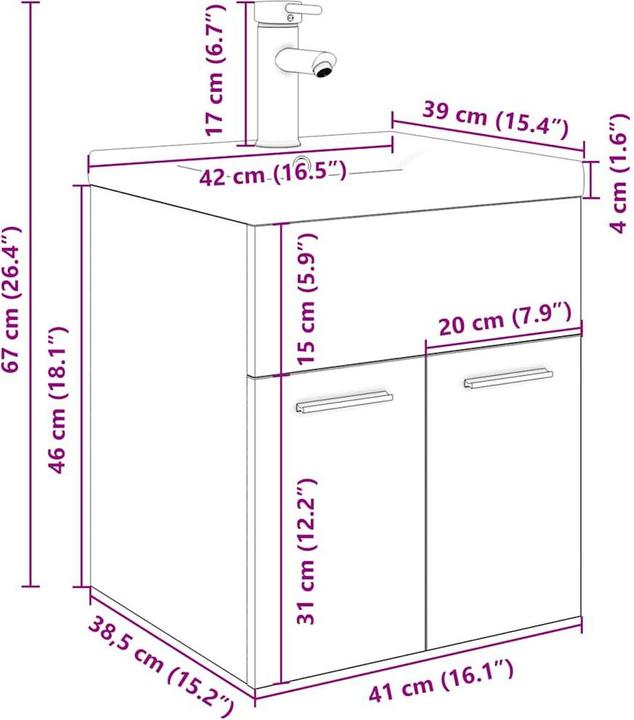 Produktbild vidaXL Waschbeckenunterschrank mit Einbaubecken und Wasserhahn Bad Waschtisch