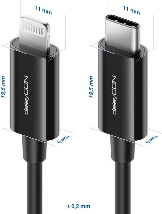 Produktbild deleyCON USB-2.0-Kabel USB-C - Lightning 1 m (1 m, USB 2.0)