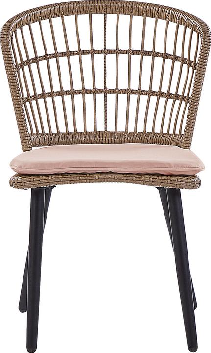Actual product image Beliani Garden Furniture Set Rattan Natural 6-Seater Cushions Pink ALIANO II (159 cm)