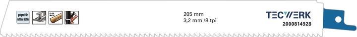 Tecwerk Reciprocating saw blade length 228 mm width 25 mm serration TPI 8 3.2 mm