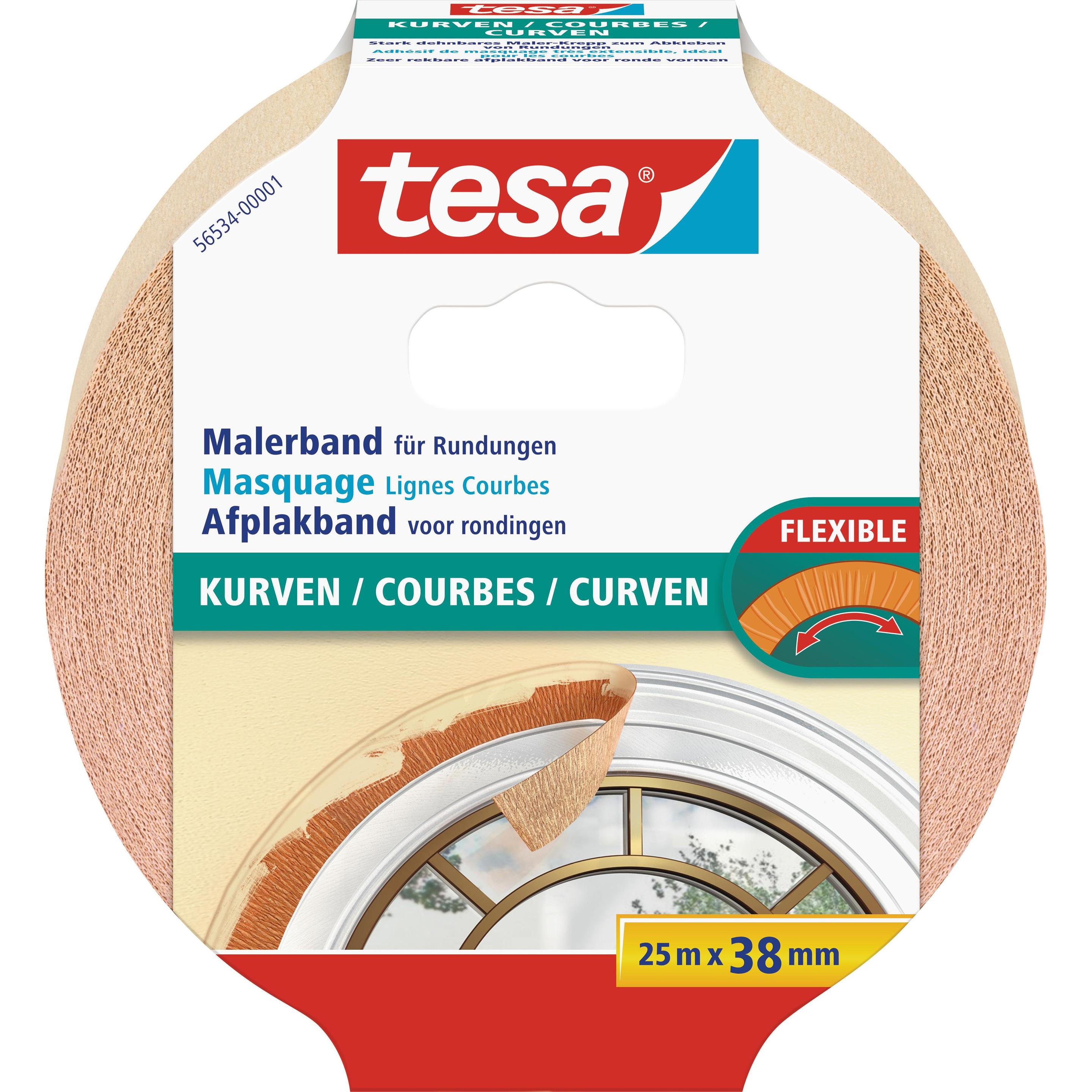 tesa, Klebeband, Malerband für Kurven, Kurvenband (38 mm)