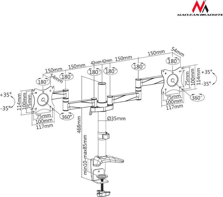 Produktbild Maclean MC-714 - VESA Monitor-/TV-Halter, 13-27", silber, 2x 8 kg (Tisch, 27.01")