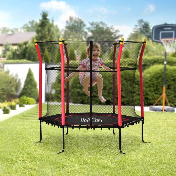 Produktbild Swisshandel24 160 cm Trampolin für Kinder Gartentrampolin mit Sicherheitsnetz Randabdeckung Fitness-Trampolin Mini (160 cm)