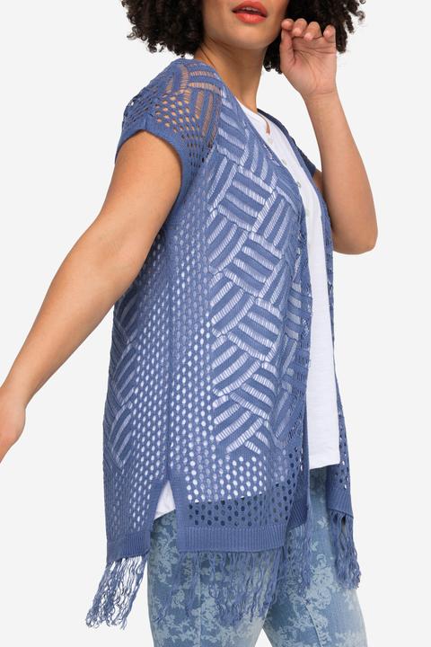 Produktbild Angel of Style Strickjacke, Relaxed Fit, Lochstrick, offene Form, Fransensaum, Halbarm (48)