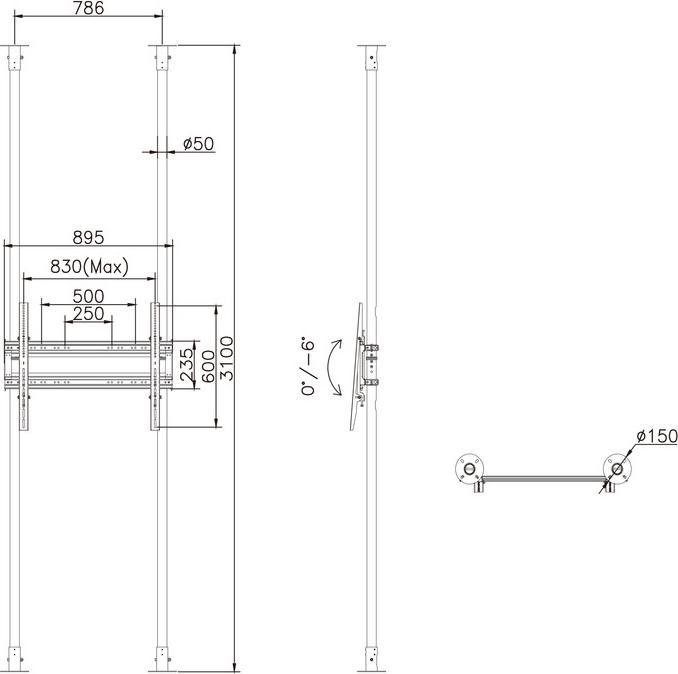 Image du produit Multibrackets Support sol-plafond avec tube Dopper, VESA 200x