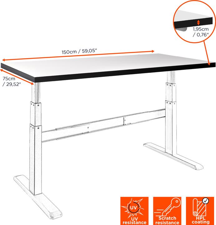 Produktbild Celexon HPL Tischplatte 150 x 75 cm, weiss (150 x 75 cm)