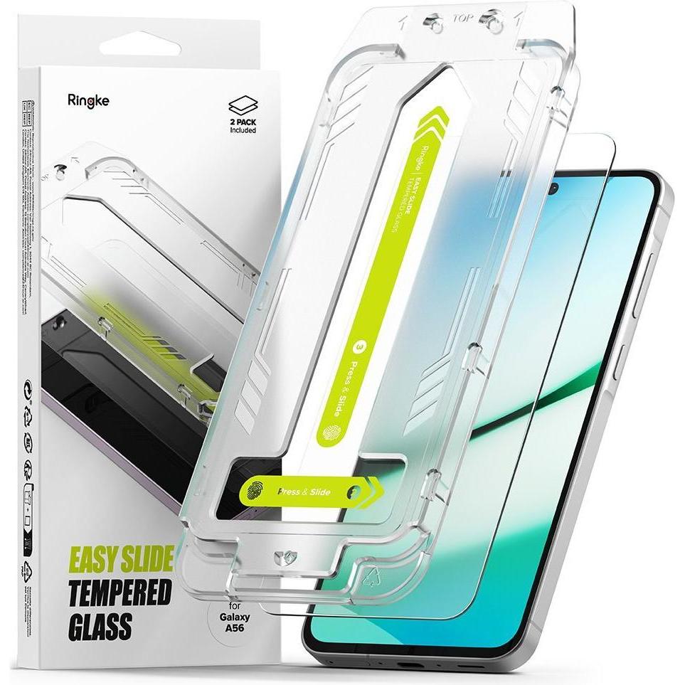 Ringke Easy Slide Tempered Glass (2 pack) (2 pz., Samsung Galaxy A56), Pellicola protettiva smartphone, Trasparente