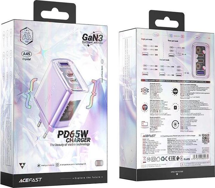 Productafbeelding Acefast Verkenningsreeks PD65W GaN (2*USB-C+USB-A) Paarse luzerne (65 W, 3 ports)