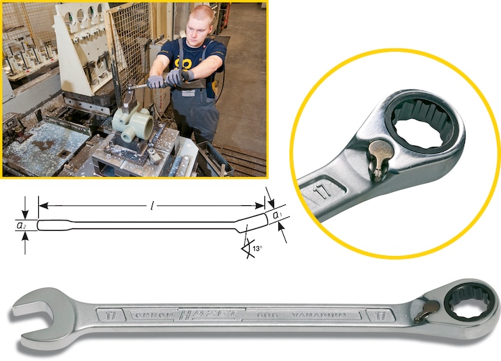 Produktbild HAZET Knarren Ring-Maulschlüssel 606-10 ∙ Aussen Doppel-Sechskant-Tractionsprofil ∙ 10 mm (10 mm)