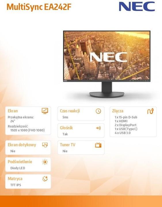 Actual product image NEC MultiSync EA242F 60.5 cm/24" flat panel display (TFT/LCD) - 1,920x1,080 LED backlight (1920 x 1080 pixels, 23.80")