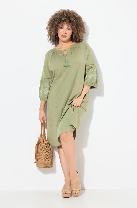 Produktbild Ulla Popken Jerseykleid, Stickerei, A-Linie, Tunika-Ausschnitt, 3/4-Arm (60)