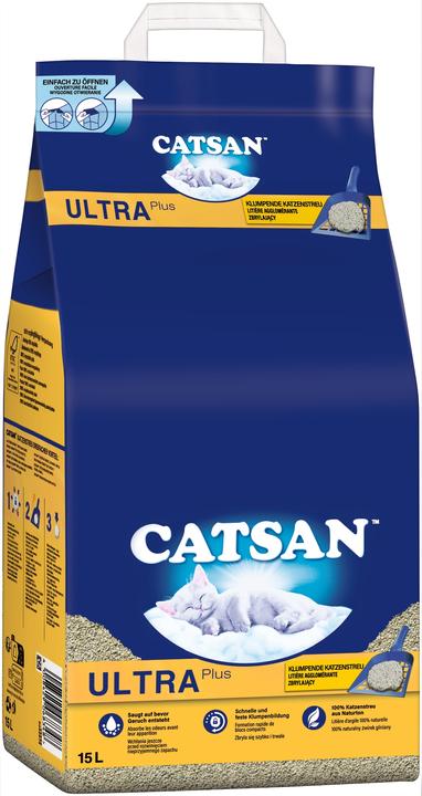 Image du produit Catsan Ultra plus (Non poussiéreux, Neutralisant, Agglomérant, Biodégradable, Absorption rapide, 14.80 kg)