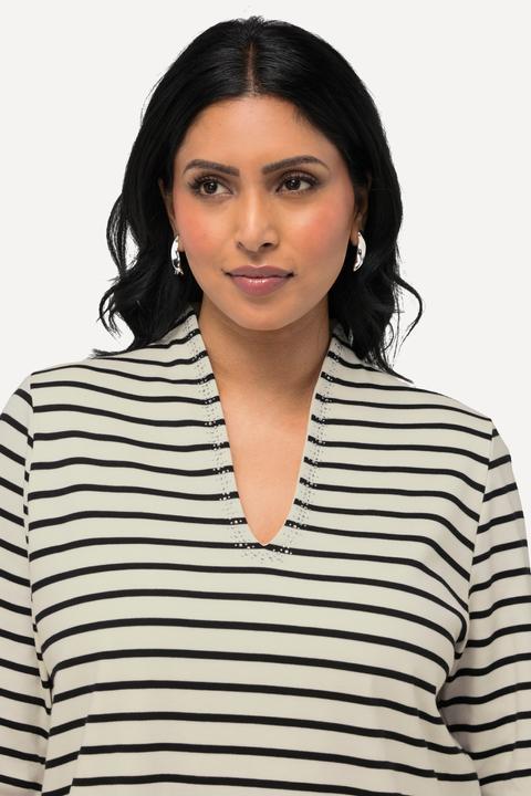 Immagine prodotto Ulla Popken T-shirt in cotone Pima con righe, scollo montante e mezze maniche (50, 52)