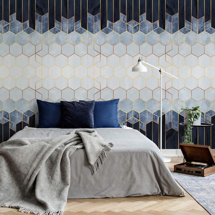 Actual product image Trenddeko Hexagons: blue and white (240 x 300 cm)