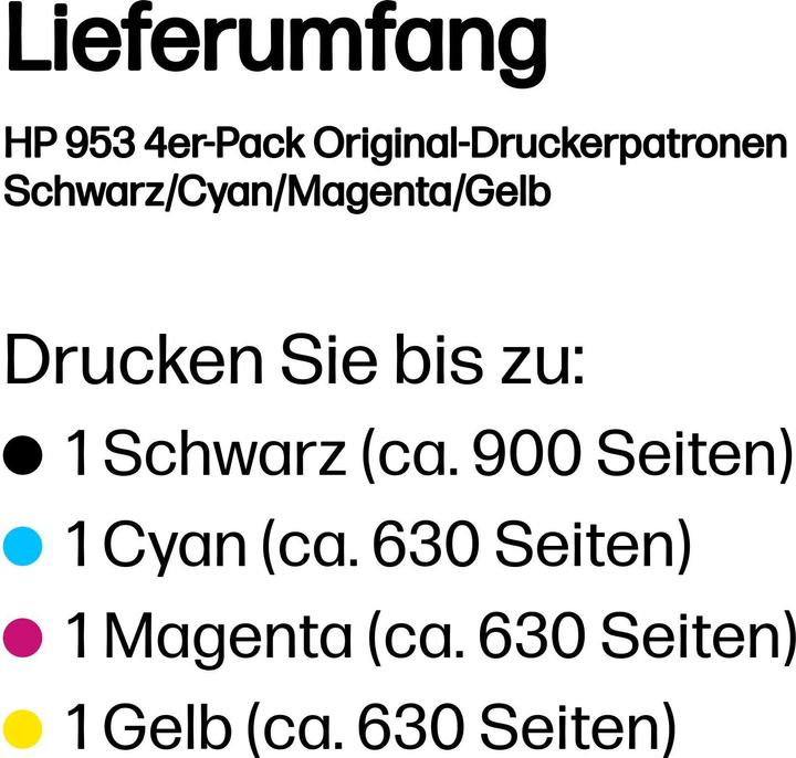 Valori nutrizionali e ingredienti HP 953 4-pack (M, FC, C, Y)
