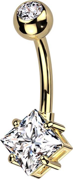 Produktbild Star Piercing Banane vergoldet mit Kugel vergoldet Kristall silber und grossem quadratischem Kristall silber (Messing, Titan)