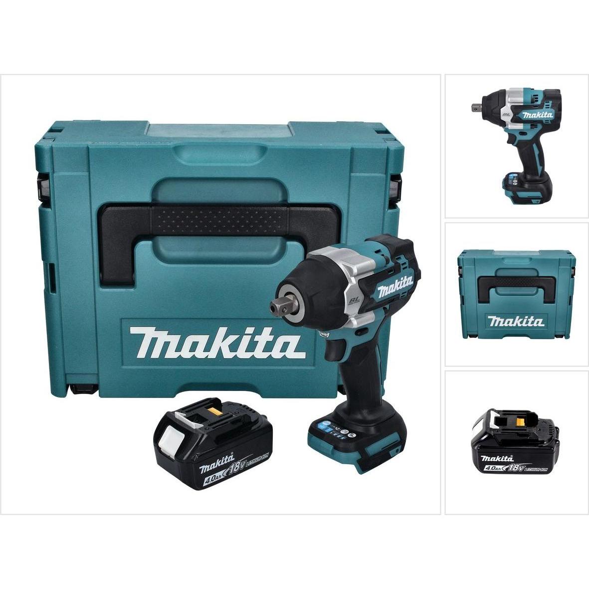 Makita, Bohrmaschine + Akkuschrauber, DTW 701 M1J Akku Schlagschrauber 18 V 700 Nm 1/2" XPT Brushless + 1x Akku 4,0 Ah +...