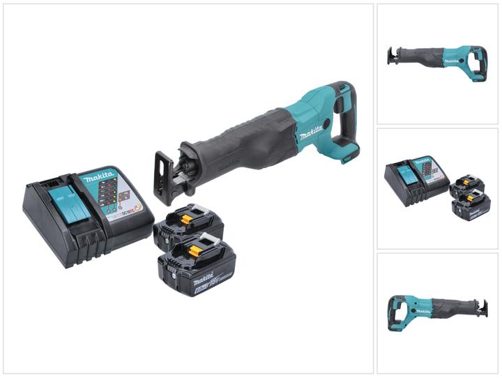 1x sega alternativa a batteria Makita DJR 186, 2x batteria Makita BL 1860 B 18 V 6.0 Ah, 1x caricabatterie Makita DC 18 RC