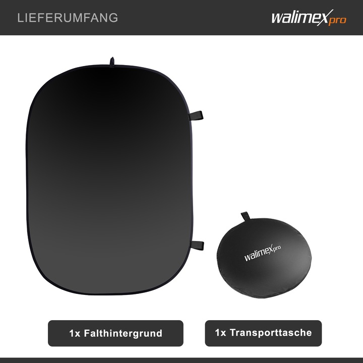 Produktbild Walimex Falthintergrund 150x200cm schwarz (150 cm, 200 cm)