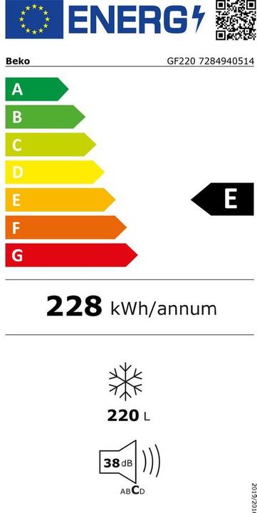 Energie-Label Beko Gefrierschrank GF220 (Freistehend, 220 l)