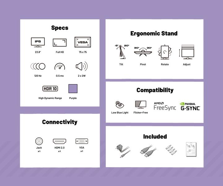 Actual product image Japannext 60,5cm JN-I238FHD120F-HSP-PP 16:9 HDMI lila FHD (1920 x 1080 pixels, 23.80")