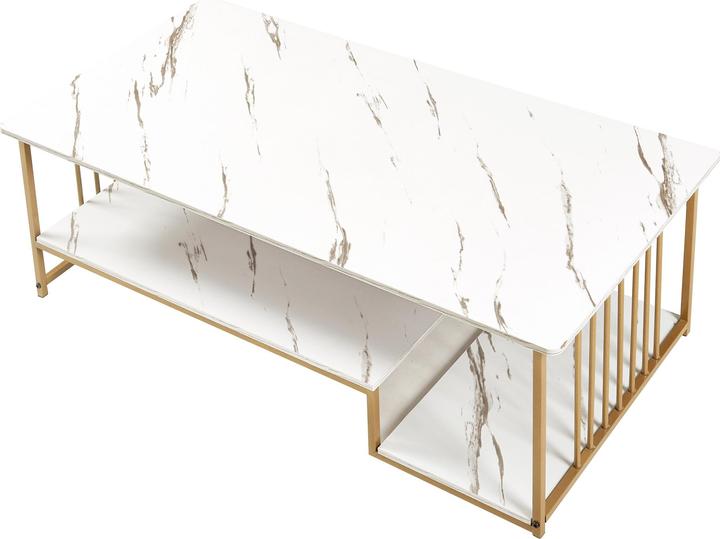 Produktbild En.Casa Couchtisch Klibro 120x60x42 cm Marmoroptik, weiss/Goldfarben