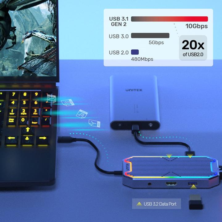 Actual product image Unitek HUB USB-C HDMI RJ45 PD 100W (USB-C, 7 Ports)