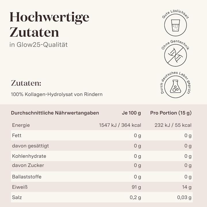 Valori nutrizionali e ingredienti Glow25 Collagene (10 pz., Busta, 15 g)