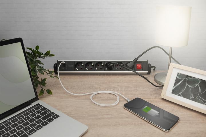 Actual product image Digitus Aluminium socket strip 6-way 2xUSB-A/1xUSB-C (6 x, CEE 7/3, 1.50 m)