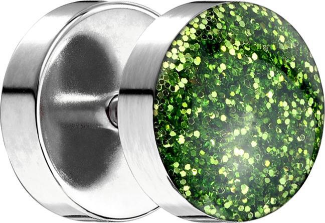 Immagine prodotto Star Piercing Fake Plug mit glitter Kuppel grün (senza ottone, Acciaio chirurgico 316L)