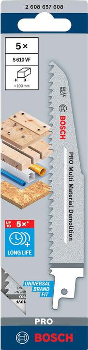 Produktbild Bosch Professional Zubehör PRO Multi Material Demolition S610VF Blatt, 1,6 x 22 x 150 mm, 5-tlg.