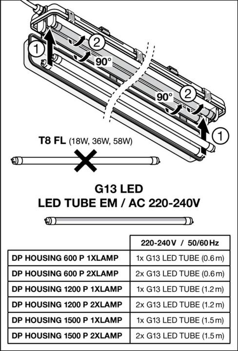Actual product image Ledvance Damp-proof light IP65 grey for 1x LED tube 600mm 230V (G13)