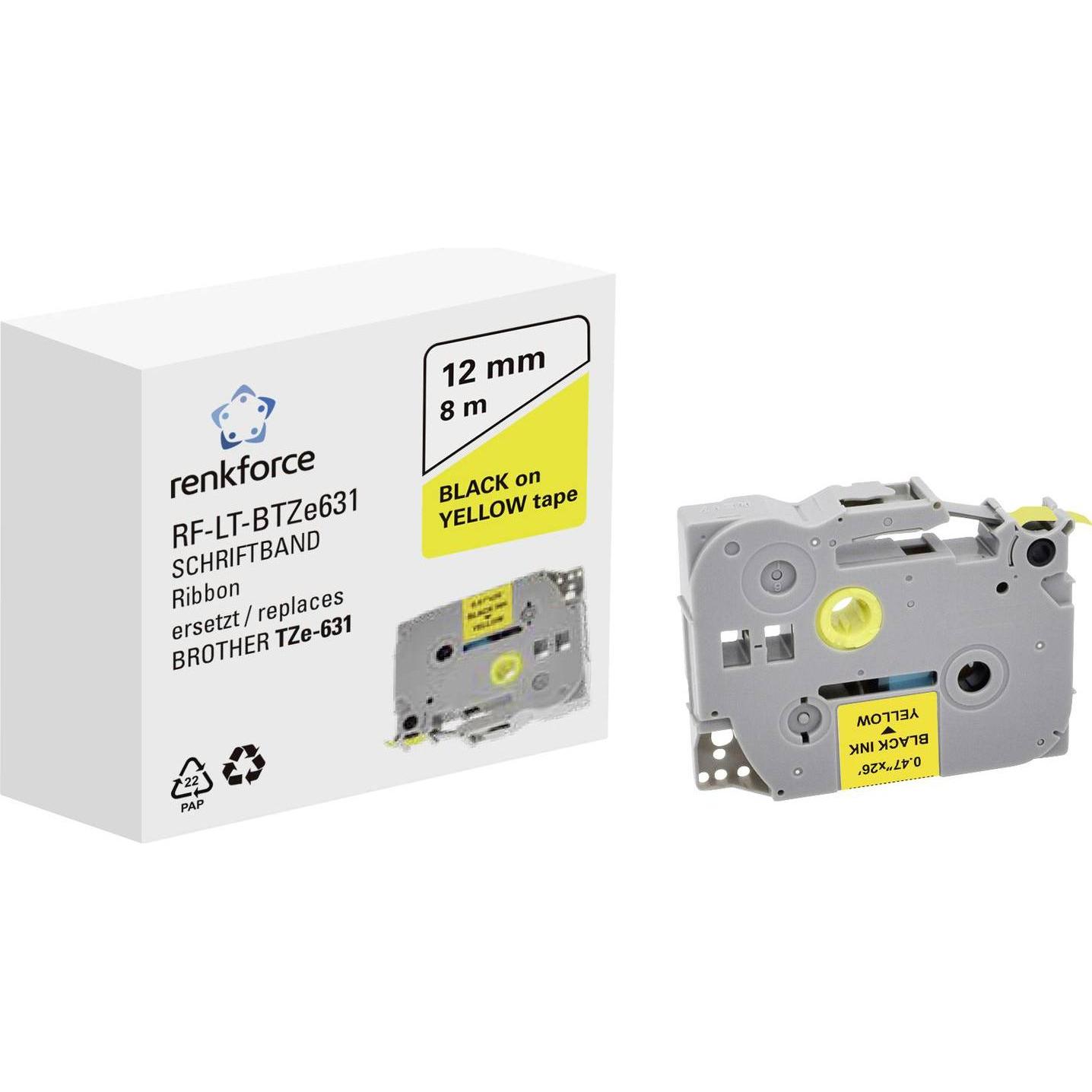 Renkforce, Beschriftungsband, Schriftband RF-LT-BTZe631 Kompatibel ersetzt Brother TZe-631 12 mm B (1.20 cm, Grau)
