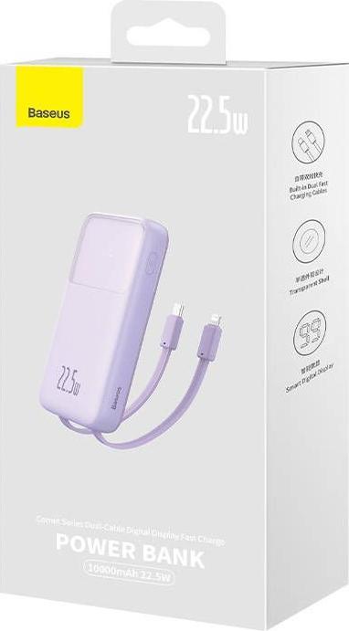 Produktbild Baseus Powerbank Comet with USB to USB-C cable, 10000mAh, 22.5W (purple) (10000 mAh, 22.50 W, 38.50 Wh)