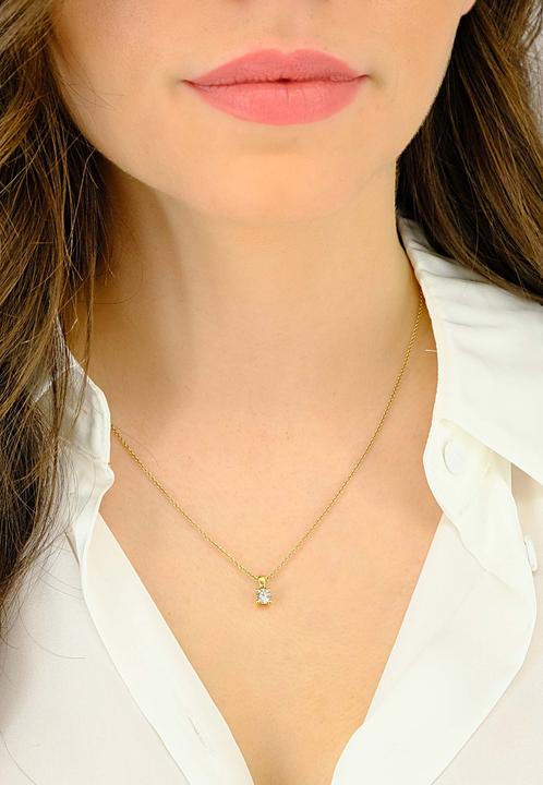Produktbild Muau Anhänger (Gelbgold, Weissgold, Rotgold oder ganz einfach aus Silber hier entdecken. Unauffällig und trotzdem ein wahrer Hingucker, eines unserer Lieblingsschmuckstücke aus dem Online Schmuck Shop das Anhänger 4-Griff-Fassung Diamant 0.40ct. Gelbgold 750 in der Farbe Gelbgold. Schmuck)