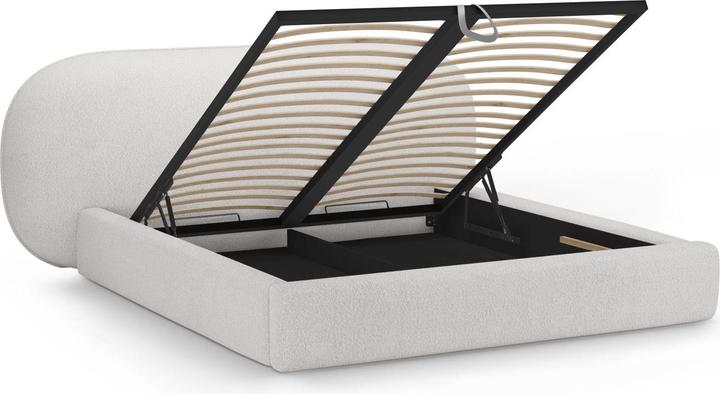 Actual product image Micadoni Boucle Storage Bed with Headboard, "Ovalo", Light Grey, 234x250x96 Made in Europe (160 x 200 cm)