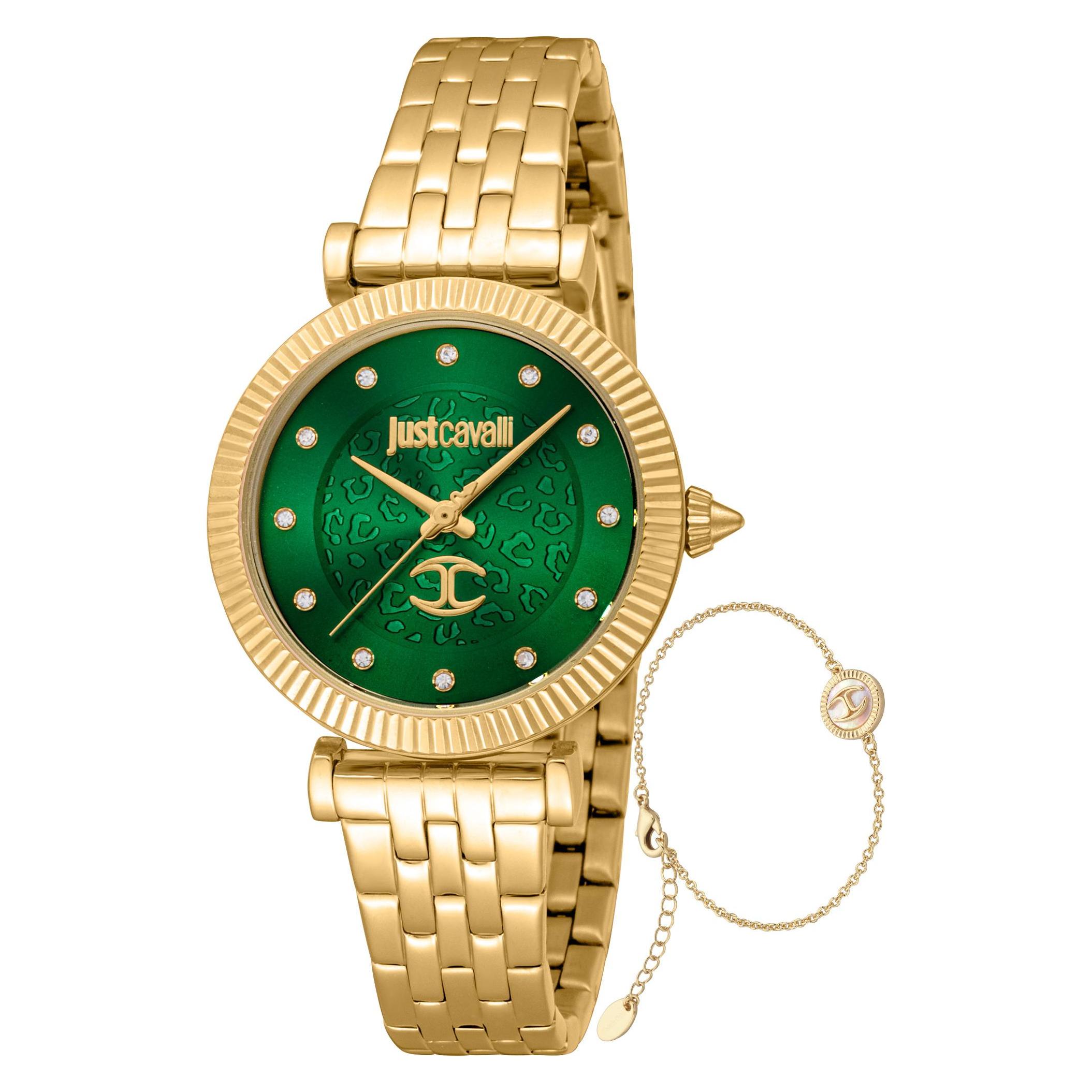 Just Cavalli, Armbanduhr, Set Unleashed - JC1L266M0035, Grün, Gold, (Analoguhr, 32 mm)