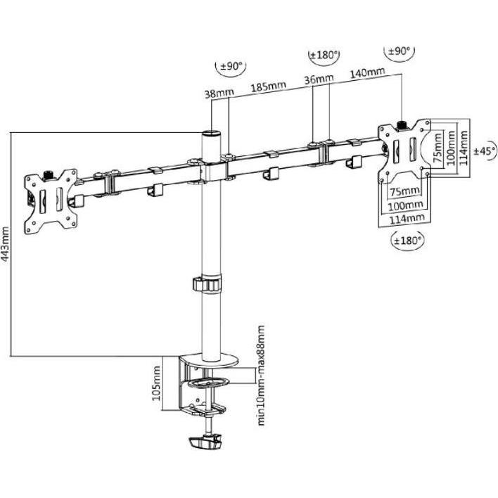 Thumbnail - Maclean Mount desk for 2 monitors MC-754 13" - 32" max. 8kg (Esstisch, 32"), Monitor Halterung, Schwarz