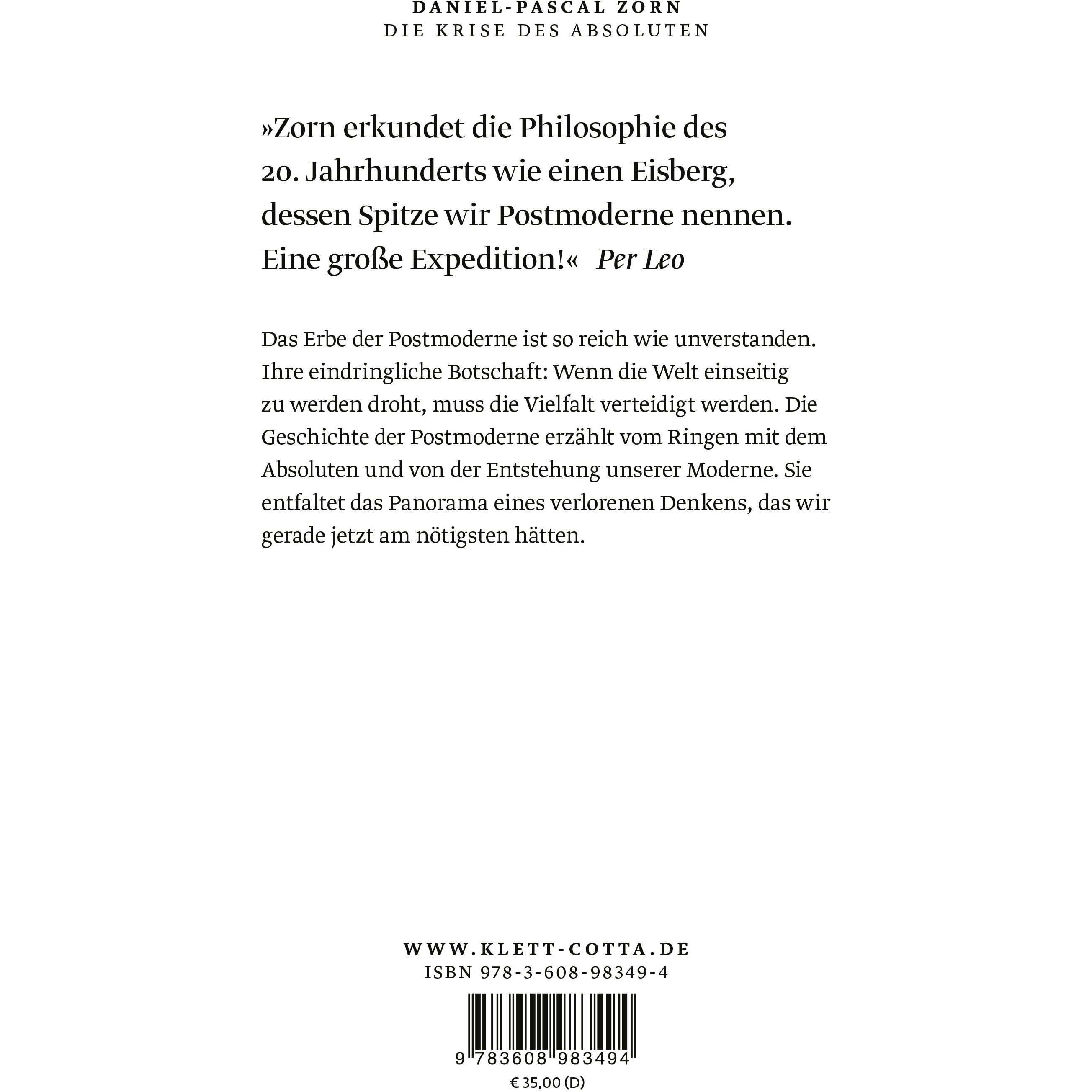 Thumbnail - Die Krise des Absoluten, Sachbücher von Daniel-Pascal Zorn