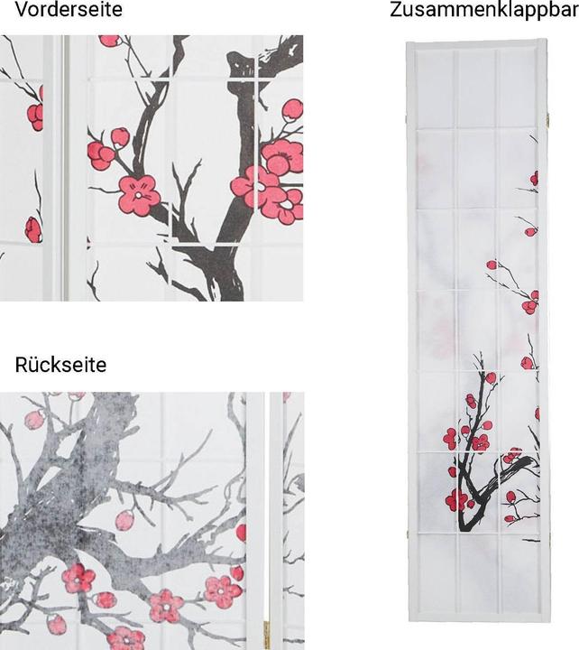 Immagine prodotto Greendeco 4 pezzi Paravent Room Divider Cherry Pattern Cherry Blossoms Bianco