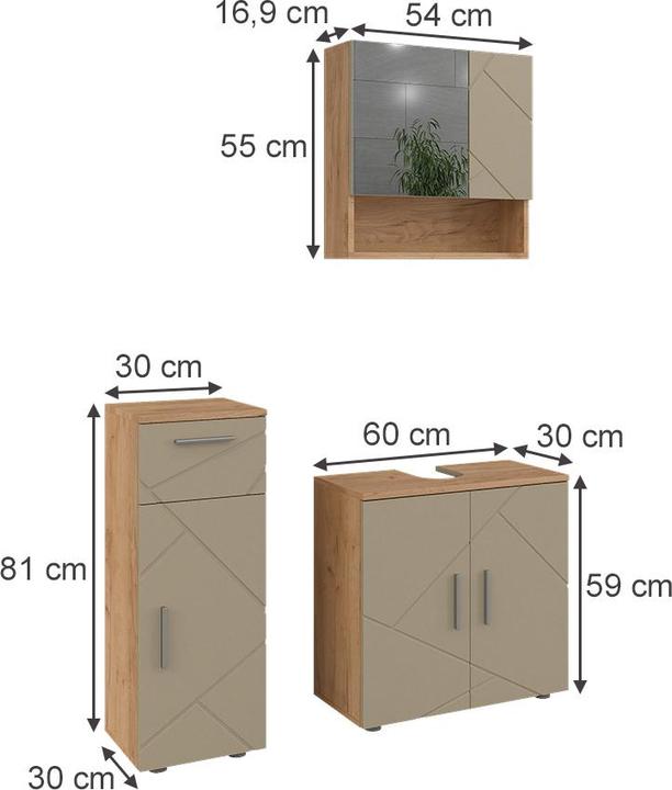 Produktbild Vicco Badmöbel-Set 3-teilig Irma, Goldkraft Eiche/Beige, 3 Teile