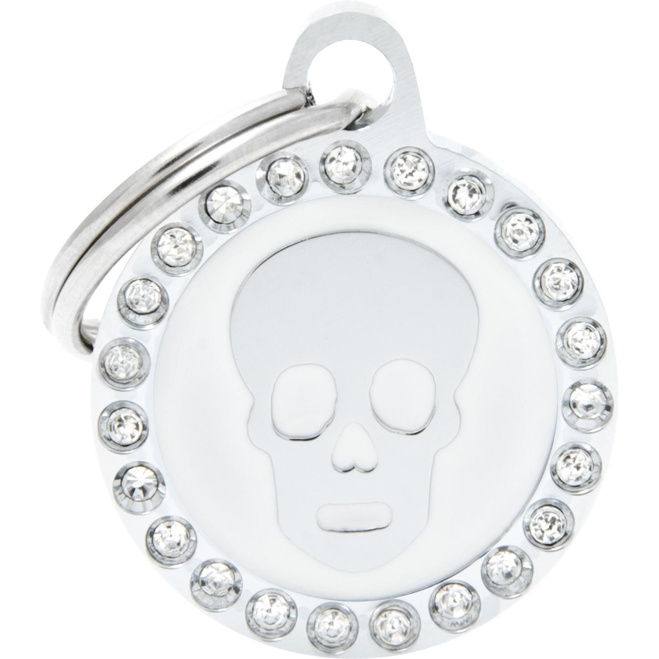 Myfamily MyFa tegn glam, cirkel med kranie, hvid, Collare + Guinzaglio