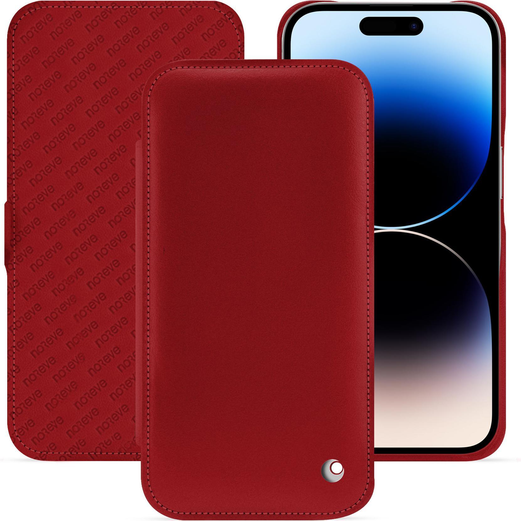 Noreve Lederschutzhülle horizontal (Apple iPhone 15 Pro), Smartphone Hülle, Rot
