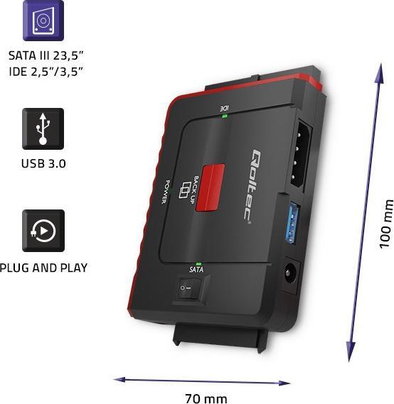 Image du produit Qoltec 50645 Adapter USB 3.0 to IDE SATA